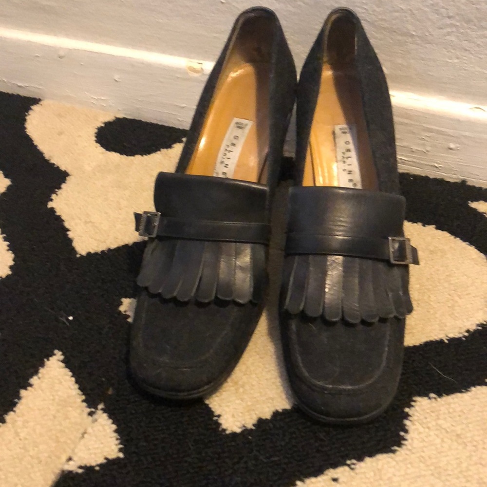 Celine gray flannel kiltie loafer pumps
